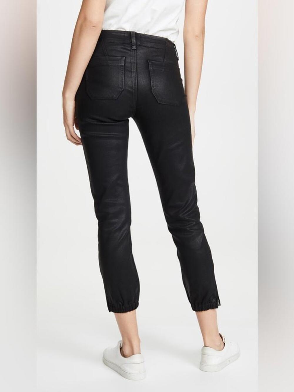 NWT PAIGE Utility Jogger Pants Luxe Black Coated Denim Patch Pockets Cropped - Picture 10 of 10